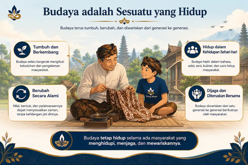 Ilustrasi budaya Indonesia sebagai sesuatu yang hidup dan terus berkembang