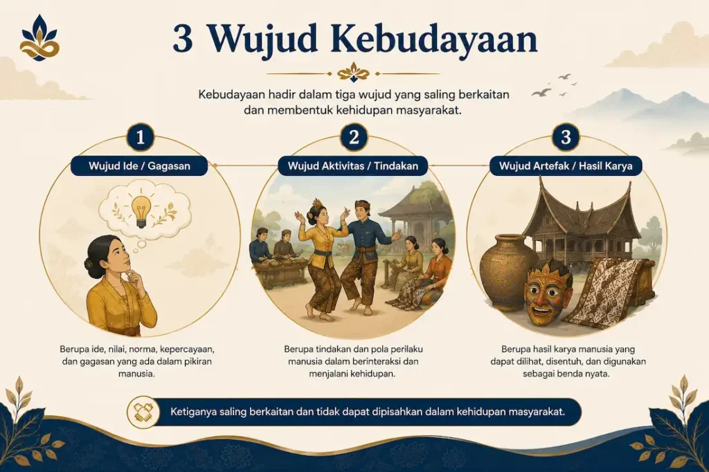 Diagram tiga wujud kebudayaan dalam kehidupan masyarakat Indonesia