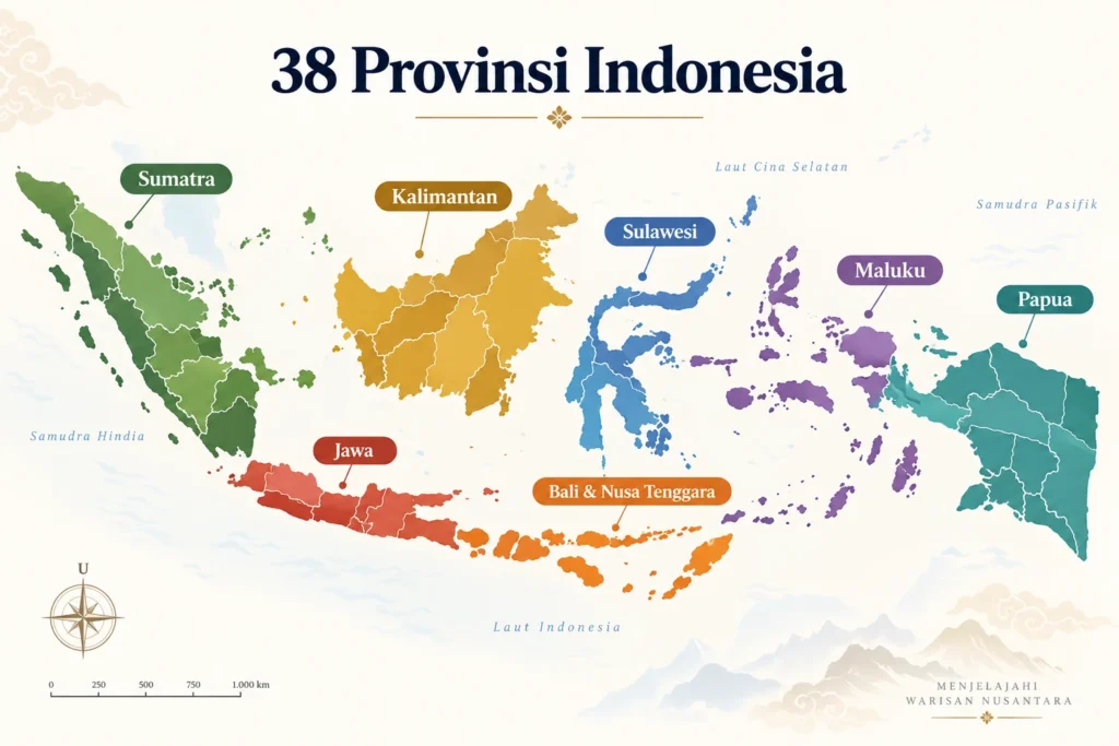 Peta Indonesia untuk melihat keragaman pakaian adat dari 38 provinsi