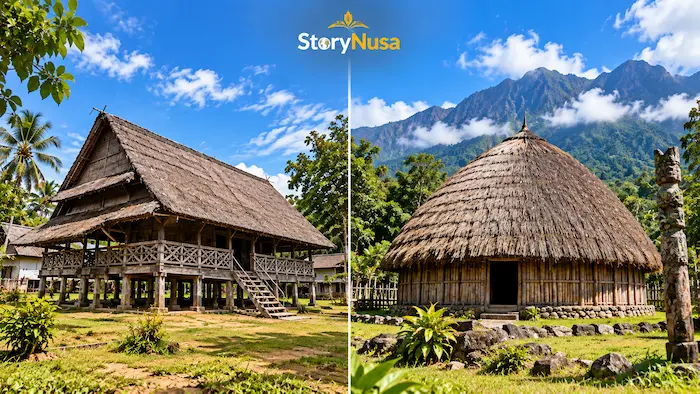 Contoh keragaman rumah tradisional Maluku, dan Papua