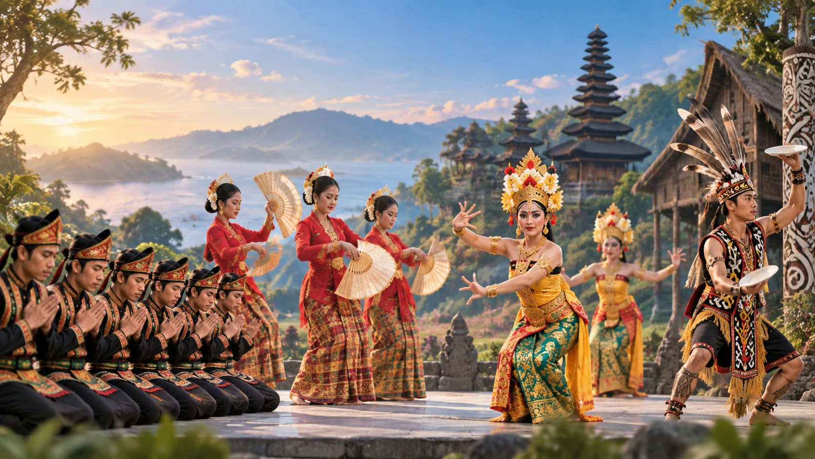 Ilustrasi keragaman tari tradisional Indonesia dalam pertunjukan budaya