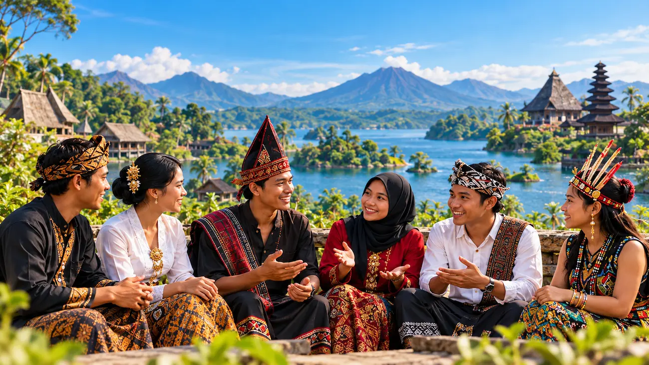 Ilustrasi keberagaman bahasa daerah Indonesia dalam kehidupan masyarakat
