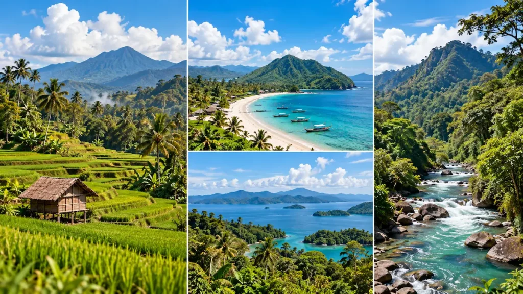 Lingkungan pesisir, sawah, sungai, dan hutan yang memengaruhi bahan pangan Indonesia