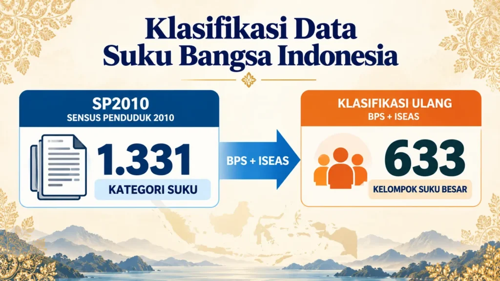 Diagram klasifikasi suku bangsa Indonesia dari 1.331 kategori SP2010 menjadi 633 kelompok suku besar