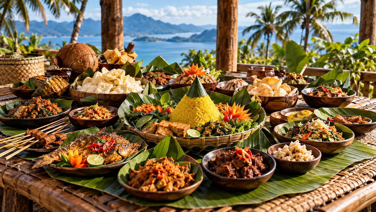 Kuliner tradisional Indonesia dengan beragam makanan dan bahan pangan lokal