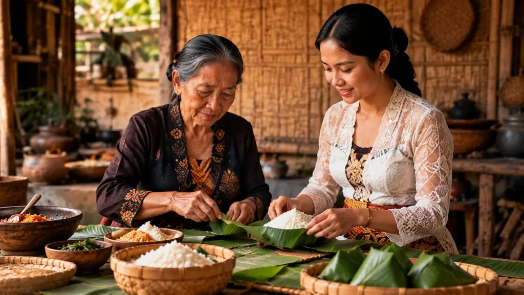 Generasi muda belajar membuat makanan tradisional dari generasi sebelumnya