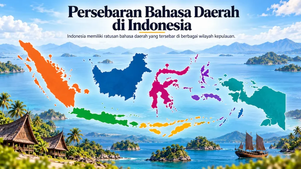 Peta ilustratif Indonesia untuk menjelaskan persebaran bahasa daerah di berbagai wilayah